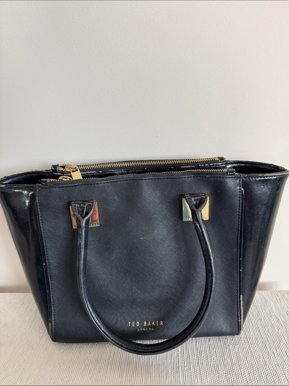 Ted Baker Black Saffiano purse with Gold Accents